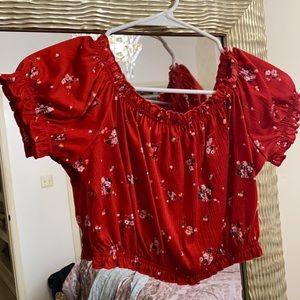 Red cropped off the shoulder blouse